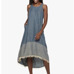 Women’s Hope & Harlow Sleeveless Hi Low Fringe Denim Dress Size 10